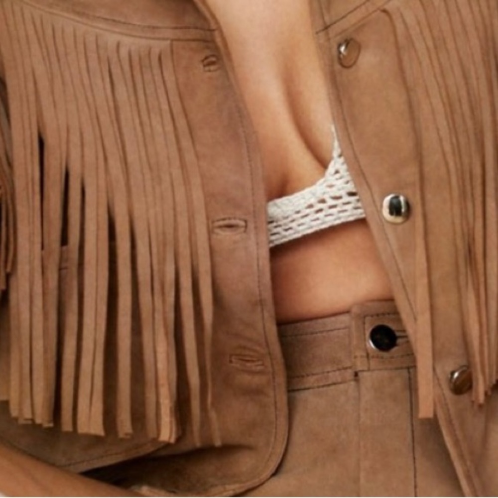 Nasty Gal brown suede fringe jacket